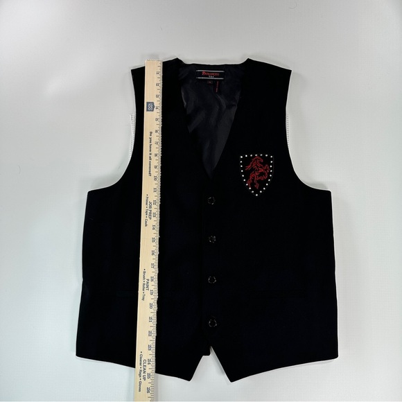 Pannocito Western Embroidered Vest Velvet Crest Rhinestone Black Size M - Picture 11 of 12